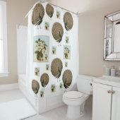 孔雀の緑の白い花のショーカーテン シャワーカーテン (インサイチュ)