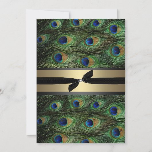 孔雀の緑及び金ゴールドの結婚式招待状 招待状 (正面)