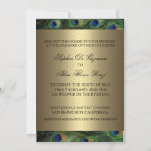 孔雀の緑及び金ゴールドの結婚式招待状 招待状 (裏面)