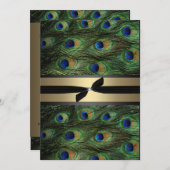 孔雀の緑及び金ゴールドの結婚式招待状 招待状 (正面/裏面)