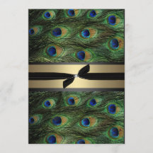 孔雀の緑及び金ゴールドの結婚式招待状