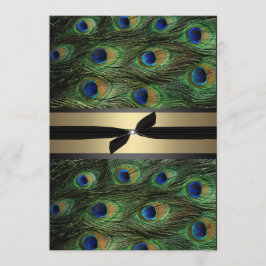 孔雀の緑及び金ゴールドの結婚式招待状 招待状