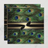 孔雀の緑及び金ゴールドの結婚式招待状 招待状 (正面/裏面)