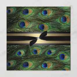 孔雀の緑及び金ゴールドの結婚式招待状 招待状