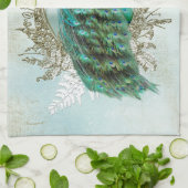 孔雀の美しいターコイズのヴィンテージのぼろぼろの鳥 キッチンタオル (折り畳み)