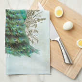 孔雀の美しいターコイズのヴィンテージのぼろぼろの鳥 キッチンタオル (四つ折り)