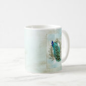 孔雀の美しいターコイズのヴィンテージのぼろぼろの鳥 コーヒーマグカップ (正面右)