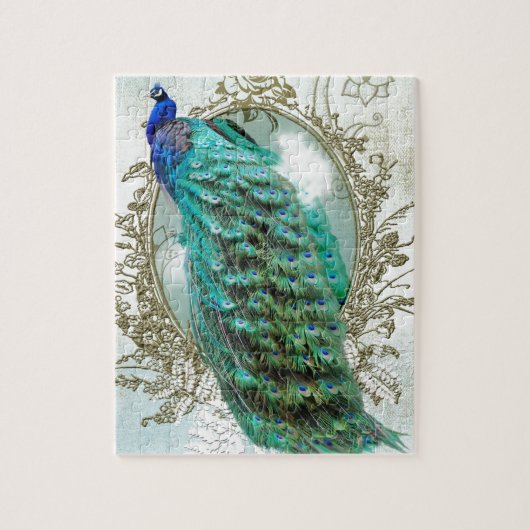 孔雀の美しいターコイズのヴィンテージのぼろぼろの鳥 ジグソーパズル (縦)