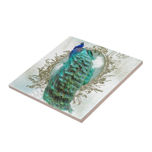 孔雀の美しいターコイズのヴィンテージのぼろぼろの鳥 タイル (側面)