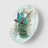 孔雀の美しいターコイズのヴィンテージのぼろぼろの鳥 ラウンド壁時計 (傾斜)