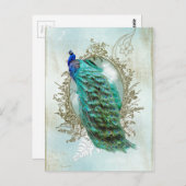 孔雀の美しいターコイズヴィンテージの汚れた鳥 ポストカード (正面/裏面)