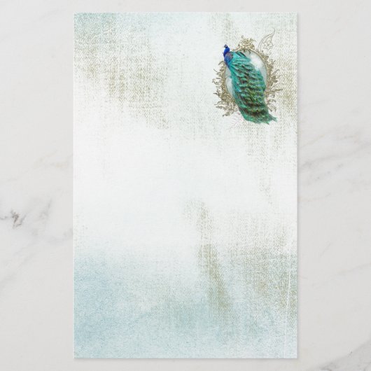 孔雀の美しいターコイズヴィンテージの汚れた鳥 便箋 (正面)