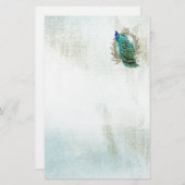 孔雀の美しいターコイズヴィンテージの汚れた鳥 便箋 (正面/裏面)