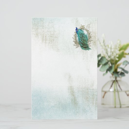 孔雀の美しいターコイズヴィンテージの汚れた鳥 便箋 (スタンド正面)