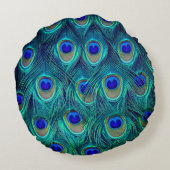 孔雀の美しい羽が開いた ラウンドクッション (裏面)