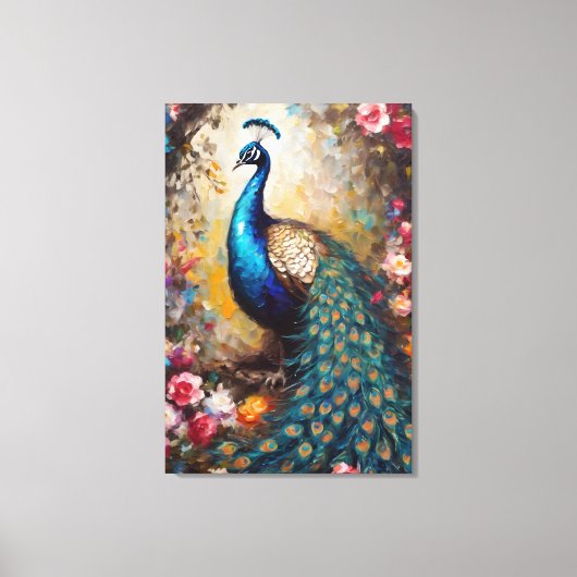 孔雀の美しい花の装飾アート キャンバスプリント (正面)
