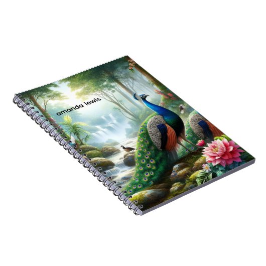 孔雀の美しい雨林パーソナライズされた ノートブック (右側)