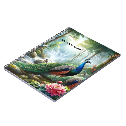 孔雀の美しい雨林パーソナライズされた ノートブック (左側)