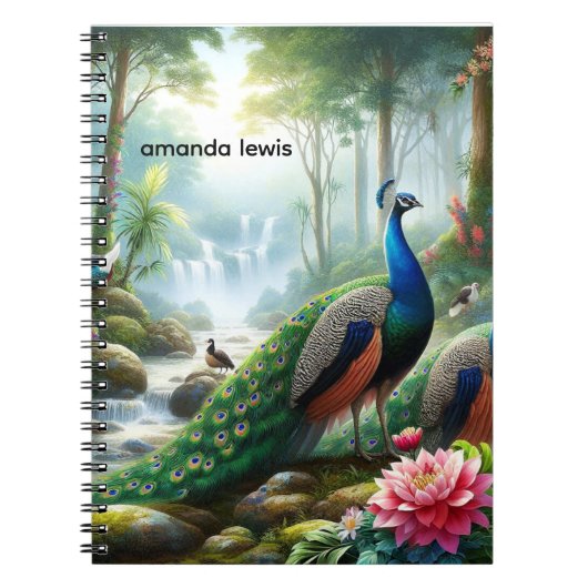 孔雀の美しい雨林パーソナライズされた ノートブック (正面)