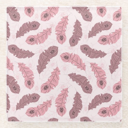 孔雀の羽が付いているパターン ガラスコースター (正面)