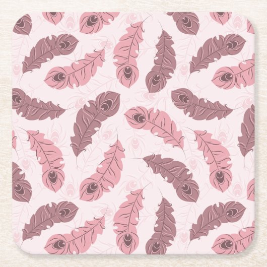 孔雀の羽が付いているパターン スクエアペーパーコースター (正面)