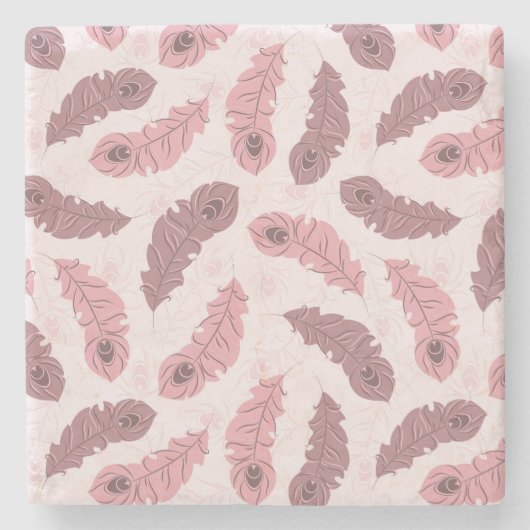 孔雀の羽が付いているパターン ストーンコースター (正面)