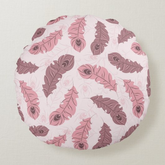 孔雀の羽が付いているパターン ラウンドクッション (正面)