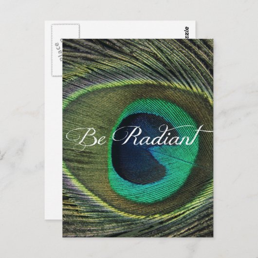 孔雀の羽が輝く引用文 ポストカード (正面/裏面)