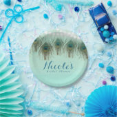 孔雀の羽とストリングライトの素朴パーティー ペーパープレート (パーティー)