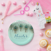 孔雀の羽とストリングライトの素朴パーティー ペーパープレート (パーティー)