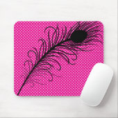 孔雀の羽と水玉模様 – ピンクと黒 マウスパッド (マウス)