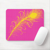 孔雀の羽と水玉模様 – ピンク&イエロー マウスパッド (マウス)
