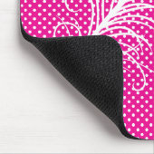 孔雀の羽と水玉模様 – ピンク&ホワイト マウスパッド (コーナー)