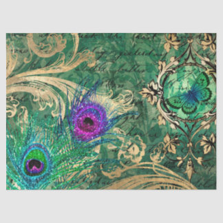 孔雀の羽と蝶のデコパージュ 薄葉紙