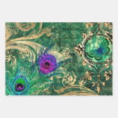 孔雀の羽と蝶 ラッピングペーパーシート (正面2)