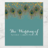 孔雀の羽と金ゴールドドット任意の色のパーティーワイン ワインラベル (シングルラベル)