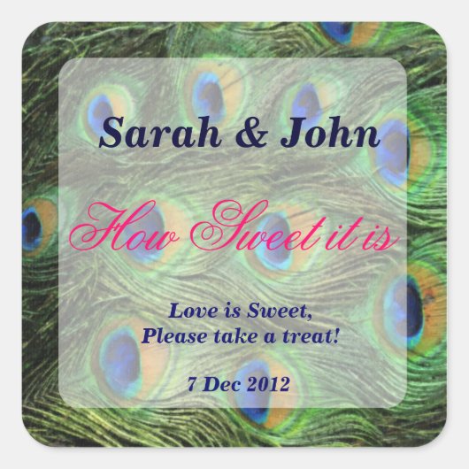 孔雀の羽どのように甘いステッカー スクエアシール (正面)