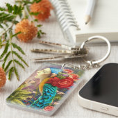 孔雀の羽にフローラを持つメス顔 キーホルダー (正面右)