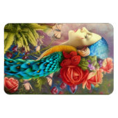 孔雀の羽にフローラを持つメス顔 マグネット (横)