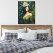 孔雀の羽に囲まれた美しい女性 キャンバスプリント (インサイチュ (寝室))