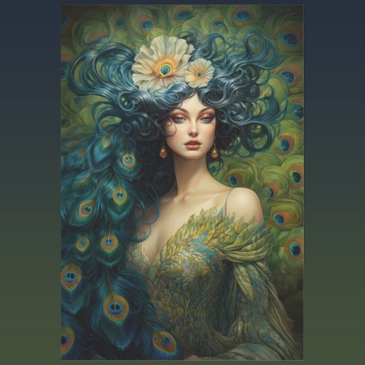 孔雀の羽に囲まれた美しい女性 ラッピングペーパーシート