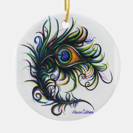 孔雀の羽のオーナメント セラミックオーナメント (正面)