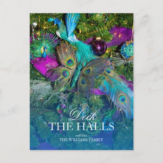 孔雀の羽のクリスマスの装飾 ポストカード (正面)