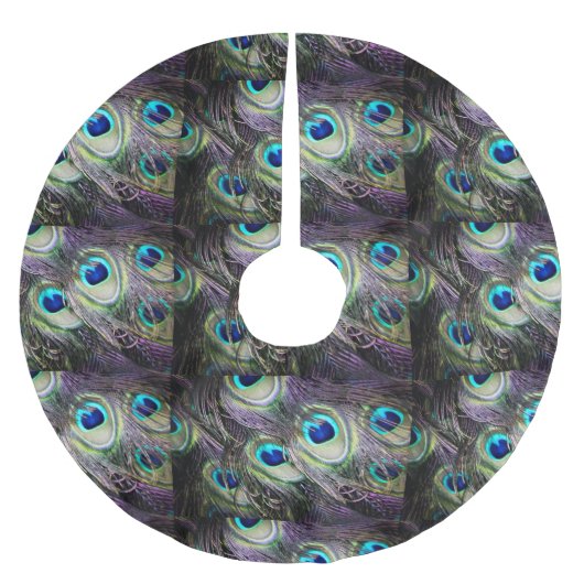 孔雀の羽のクリスマス ブラッシュドポリエステルツリースカート (正面)