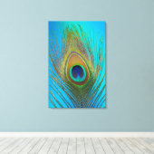 孔雀の羽のクローズアップ キャンバスプリント (インサイチュ (ウッドフロア))