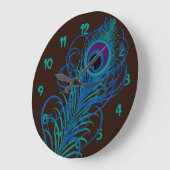 孔雀の羽のグラフィック ラージ壁時計 (傾斜)