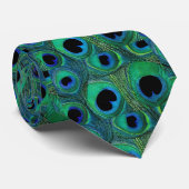 孔雀の羽のタイ-水のティール(緑がかった色)の青緑の黒 ネクタイ (ロール)
