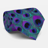 孔雀の羽のタイ-水の青いティール（緑がかった色）の紫色のバイオレット ネクタイ (ロール)