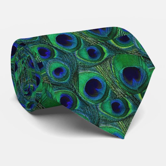 孔雀の羽のタイ-緑のティール(緑がかった色)の濃紺の紫色 ネクタイ (ロール)