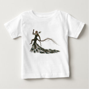 孔雀の羽のドレスを着た超現実的なサルファッションモデル ベビーTシャツ